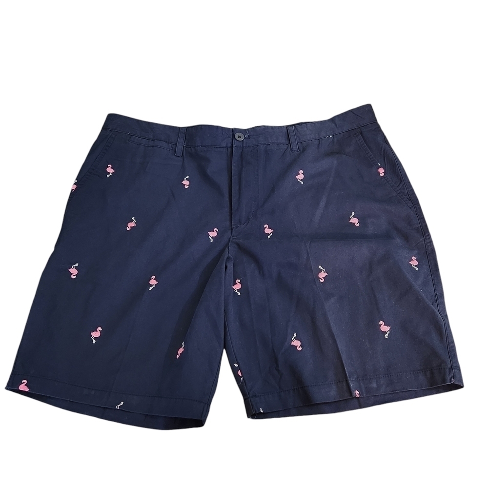 Charleston Threads Blue and Pink Flat Front Casual Shorts with Flamingo Pattern